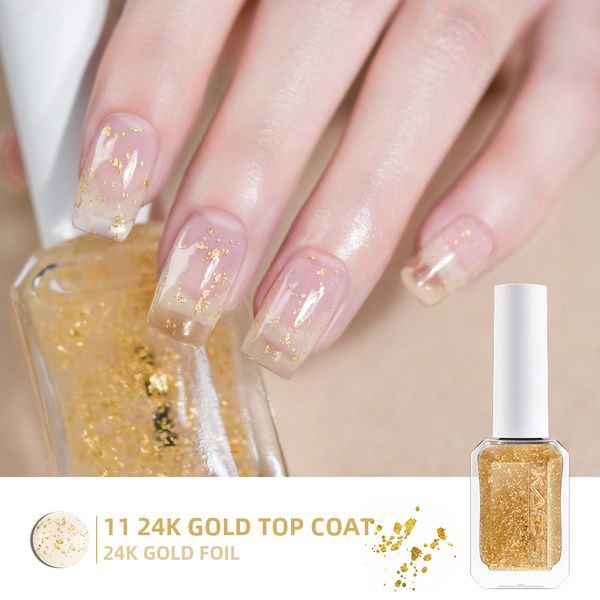 Tırnak jel 11ml 24K Gold Folyo Üst Kat cila lake lake püskülüyor yansıtıcı pırıltılar bling efekt manikür sanat vernik 230715