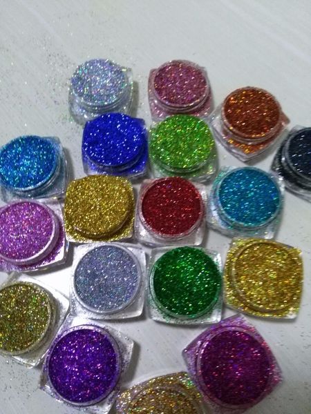 Unha Glitter 18Pots LOTE Holográfico Ultra Fino 008 suprimentos de resina glitter arco-íris brilhos soltos para unhas 5gpot LB100789 230715