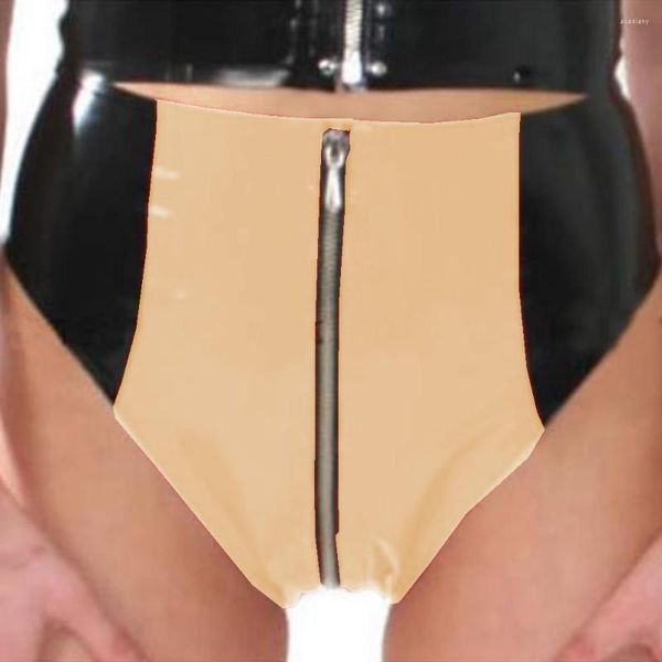 Damenshorts Frauen Wet Look Latex Sexy PVC Reißverschluss Slips Leder Schritt Unterwäsche Boxer Bikini Gay Man Unterwäsche Club Höschen
