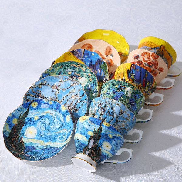 Kupalar Van Gogh Art Resim Kahve Yıldızlı Gece Ayçiçeği Sower Irises Saint Remy Tea Cups 230717