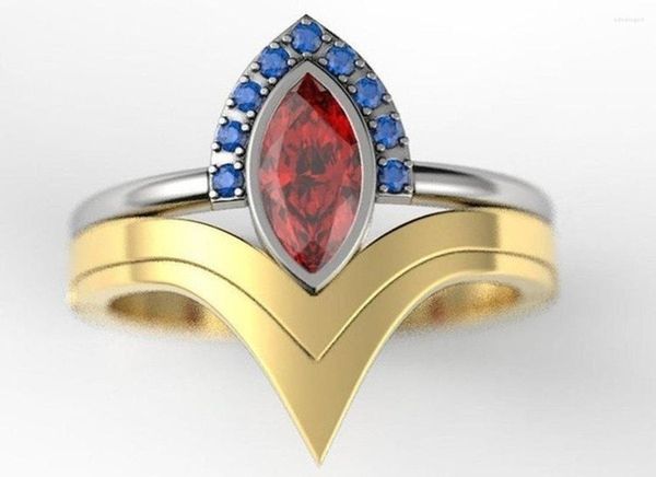 Trouwringen 2 stks/set Laatste Geek Liefde Kwaliteit Bruid Ring Set Sieraden Natuurlijke Ruby Sapphire V-vormige