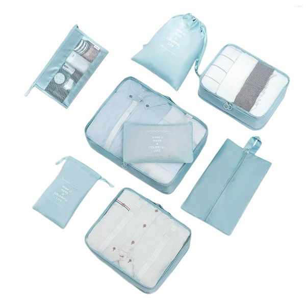 Sacos de armazenamento 9 pçs para viagens mala de compressão portátil à prova d'água com cordão saco de cosméticos embalagem arrumada conjunto de cubos roupas com zíper sapatos