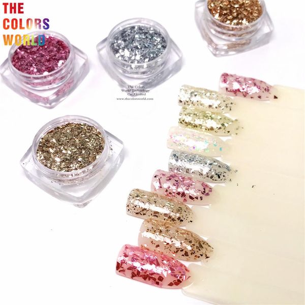 Nagelglitzer TCT725 Metallisch glänzende Scherben Unregelmäßige Mylar-Nägel mit zufälligem Schnitt für Nägel und Make-up-Stoff Festival-Accessoires Großhandel 230715