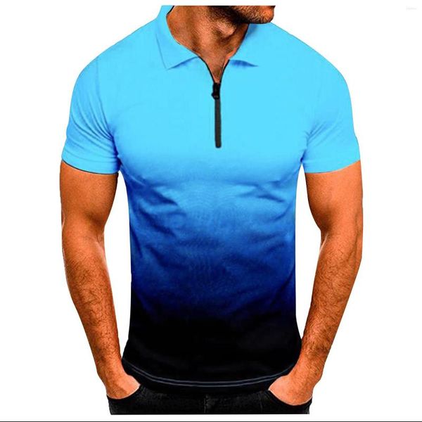 Polo Masculino Y2k 2023 Marca Casual T-Shirt 3D Digital Print Gradient Color Lapel Men Polo Tees Shirt Camisas de Manga Curta