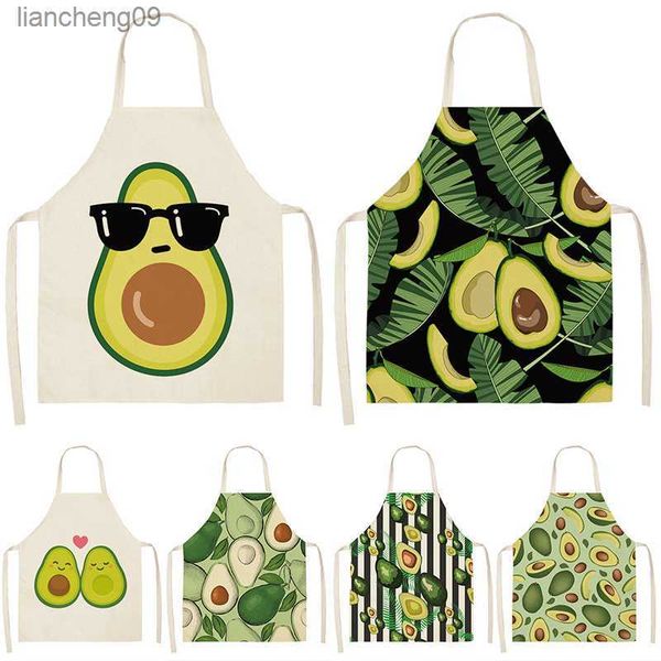 Grembiule da cucina in lino cotone stampato tropicale avocado Cucina da donna Bavaglino da cucina Casalingo Breve scamiciato senza maniche 53 * 65 cm L0145 L230620