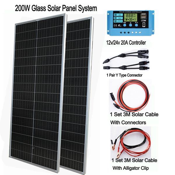 Outros Eletrônicos 100W 200W Painel Solar Rígido de Vidro Kit Completo 36PCS Célula Solar 125mm*125mm 12V 24V Carga da bateria. 230715