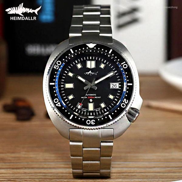 Relógios de Pulso Heimdallr Men's Dive Watch Cristal de Safira 44mm Mostrador Preto Luminoso Japão NH35A Movimento Automático Mecânico Pulso Masculino