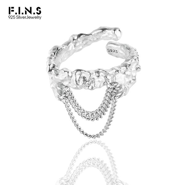 F.I.N.S S925 Sterling Silber Ring offene Kette unregelmäßige Falte Index Mittelfinger Ringe Retro Old Punk gestapelt verstellbarer Ring