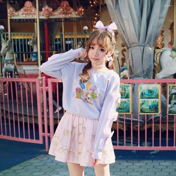 Damenpullover Princess Sweet Lolita Sweater BOBON21 Japan GA Macarons Sharawadgi Bow Hollow Sleeve T1350