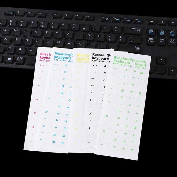 Klavye Rus harflerini kapsar Şeffaf klavye çıkartmaları su geçirmez kendi kendine yapışkan çok renkli kapak çıkartması Klavye koruyucu çıkartmalar R230717
