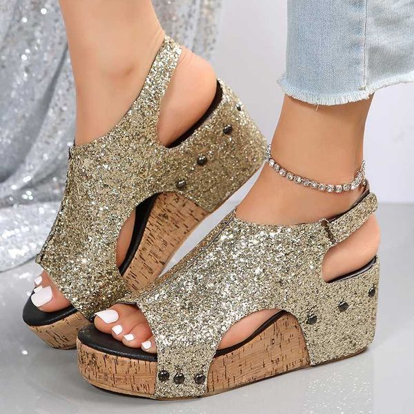 Slippers Fashion Women Wedge Sandals 2023 Летние дамы повседневные не скользящие носки толстые ноги на платформе платформы леопардовые обувь L230717