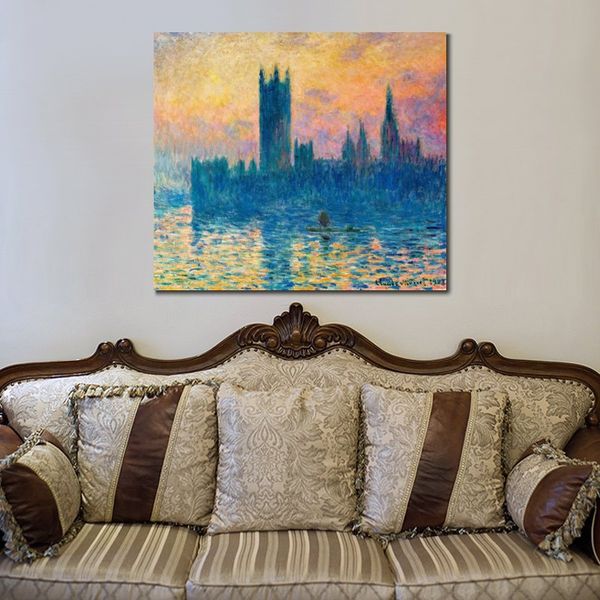 The Houses of Parliament Sunset Dipinto a mano Claude Monet su tela Impressionista Paesaggio dipinto per la decorazione domestica moderna