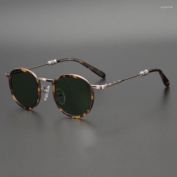 Sonnenbrille Vintage Metall Acetat UV400 Polarisiert Retro Für Männer Und Frauen Rezept Myopie Lesen Dunkelbraun Len