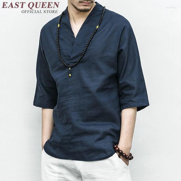 Этническая одежда традиционная китайская для мужчин мужской мандарин -рубашка блузя наряд Wushu Tops Linen KK2301