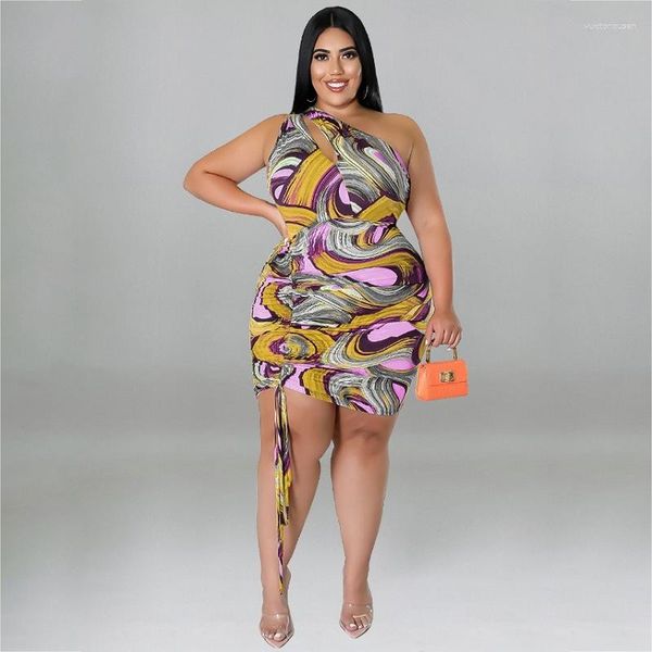 Vestidos Plus Size 2023 Verão Vestido Feminino 1-5xl Sexy Mangas Ombros Declives Bolsa Cordão Saia Quadril Venda Direta no Atacado