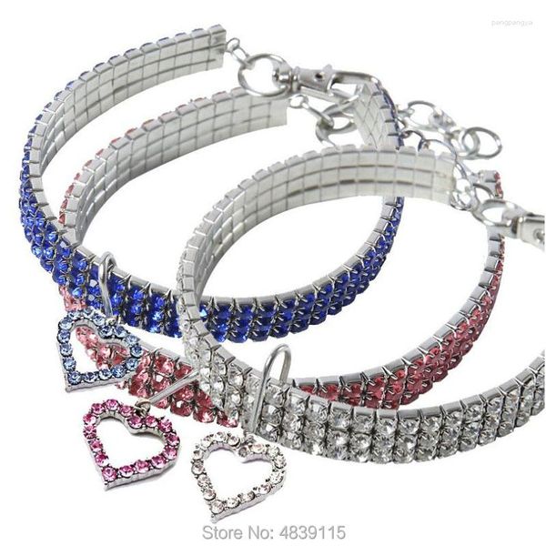 Collana elastica dell'animale domestico dei collari di cane 10pcs/lot con le collane dei Rhinestones di Bling Pendente all'ingrosso del cuore