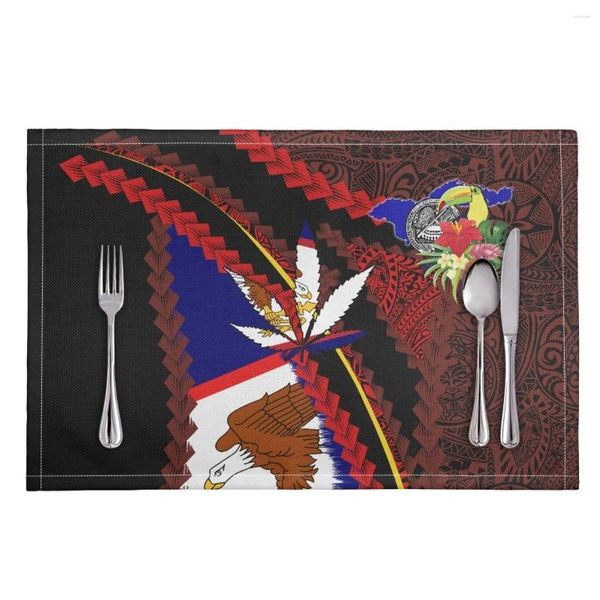 Tafelmatten Keukenaccessoires Mat Polyester Custom Amerikaanse Samoa Vlag Placemats Voor Diner Print On Demand Warmte-isolatie