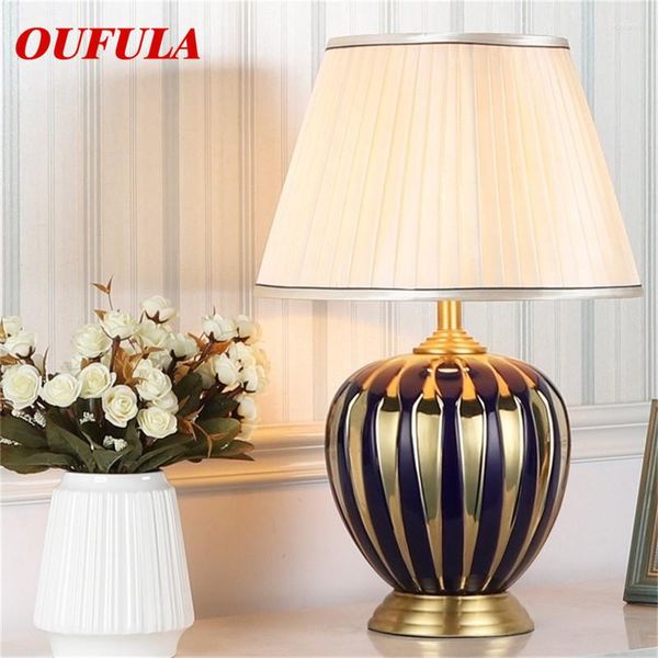 Настольные лампы Oulala Copper Ceramic Desk Роскошная современная ткань для фойе гостиной офис Креативная кровать El