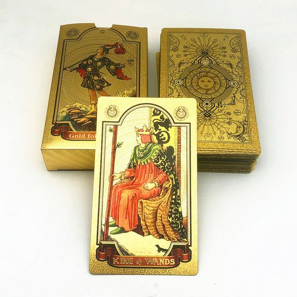 Atividades de jogos ao ar livre 1 baralho de cartas de tarô de ouro de alta qualidade com livro de guia plástico à prova d'água jogo de tabuleiro astrologia presente L702 230715