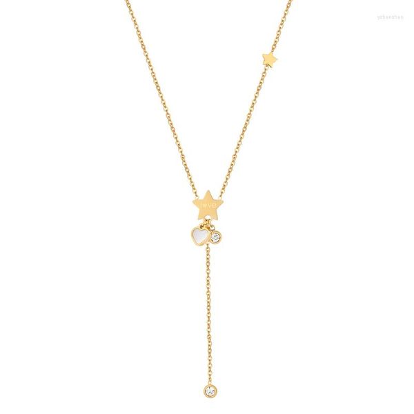 Anhänger Halsketten Liebe Stern Hängen Zirkon Kette Und Shell Pfirsich Herz Halskette Edelstahl Gold Farbe Schmuck Geschenk Für Frauen