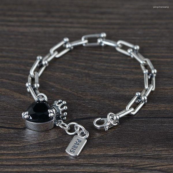 Chaînes S925 Argent Rétro Thai Collier Chaîne En Gros Modèles Féminins Couronne Incrusté Synthétique Zircon Pêche Coeur Bracelet