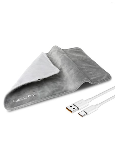 Almofada de aquecimento elétrica USB 5V para cãibras, alívio da dor nas costas, calor com cabo de 59 POLEGADAS mini cobertor aquecido 19,6 11,8 cinza