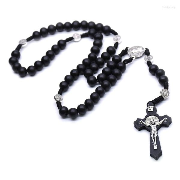 Collane con ciondolo Gesù religioso in legno per collana con croce Regali con ciondoli cristiani Cros