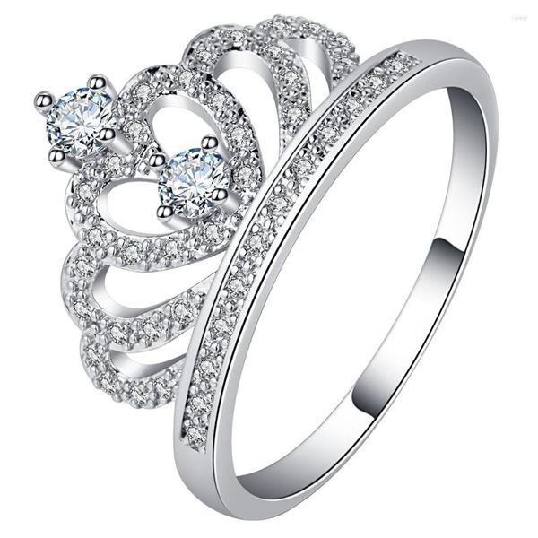 Fedi nuziali UFOORO Trendy Shiny Crown Ring per le donne Princess Charming Silver Color CZ Stone Finger Gioielli femminili