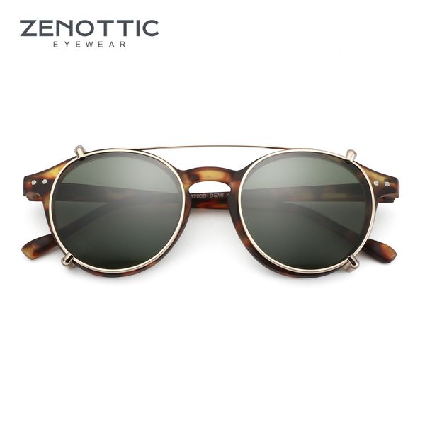 Óculos de sol ZENOTTIC Retrô Lente Dupla Flip Up Clipe Estilo Steampunk Masculino Feminino Óculos Óculos Anti-luz Azul Círculo Clipes Polarizadores 230717