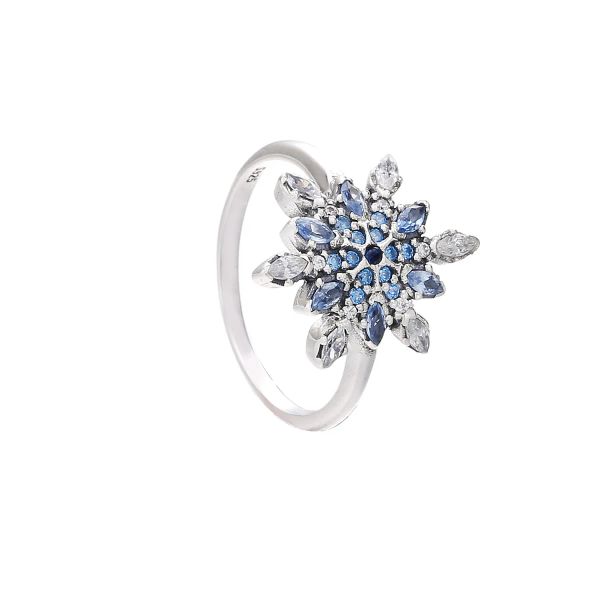 Anel 100% Prata Esterlina 925 Floco de Neve Anéis Anneau com Azul Cz Jóias Anillo Noivado Casamento Amantes Anel Moda