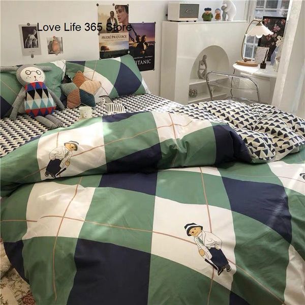 Conjuntos de cama com estampa de leopardo INS conjunto folha de desenho animado com fronhas capa de colcha preto branco tamanho completo para meninas adultos roupas de cama