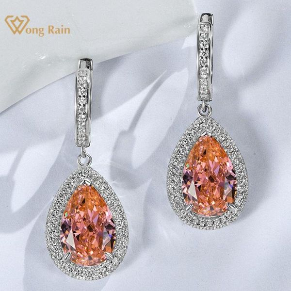 Brincos dangle Wong Rain 925 prata esterlina cortada padparadscha de alto carbono diamantes pedras gemotes jóias finas