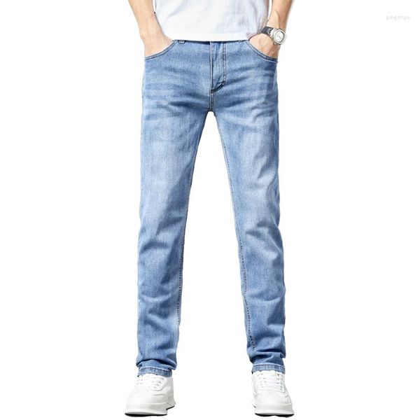 Jeans Masculino 20 Modelos 2023 Primavera Outono Homem Cintura Média Fino Bolso Reto Simples Negócios Elástico Tendência Todos os Jogos Casual Masculino