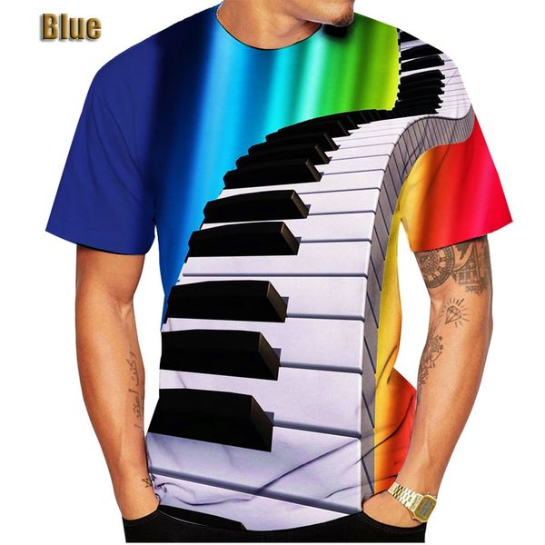 2022 Nova Moda T-shirt Piano Impressão 3D Music Note T-shirt de manga curta Homens/Mulheres Tops Sportwear Camisa Hipster XS-5XL