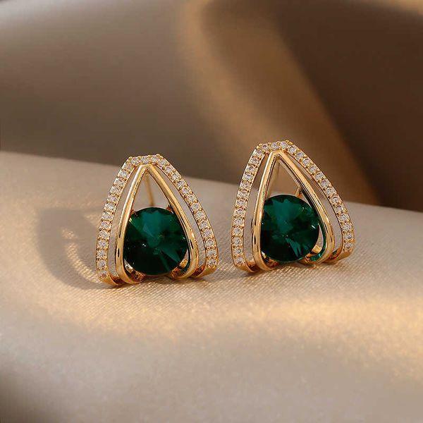 Stud Luxury Fashion Green Crystal Zircone Orecchini femminili per le donne Nicchia Design Senso Nuove donne Orecchini Accessori per gioielli Brincos J230717