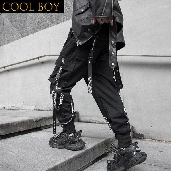 Calça Masculina E BOY Casual Cargo Y2k Masculina Joggers Calça Corrente para Moto Jogging Korea Streetwear Hip Hop Hippie Ribbon Pant