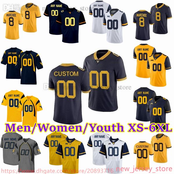 Özel S-6XL NCAA Batı Virginia Dağları Futbol Forması 11 Kevin White 13 Andrew Buie 12 Geno Smith 3 Stedman Bailey 8 Karl Joseph 1 Tavon Austin 25 Justin Crawford