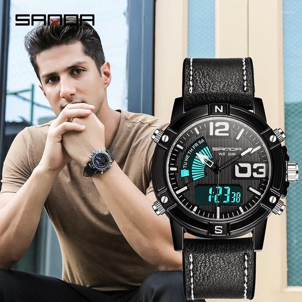 Relógios de pulso SANDA Fashion Men Watch Top Brand Relógio de Pulso Digital À Prova D' Água Militar Esportes Quartzo Relógio Masculino Relógio Masculino