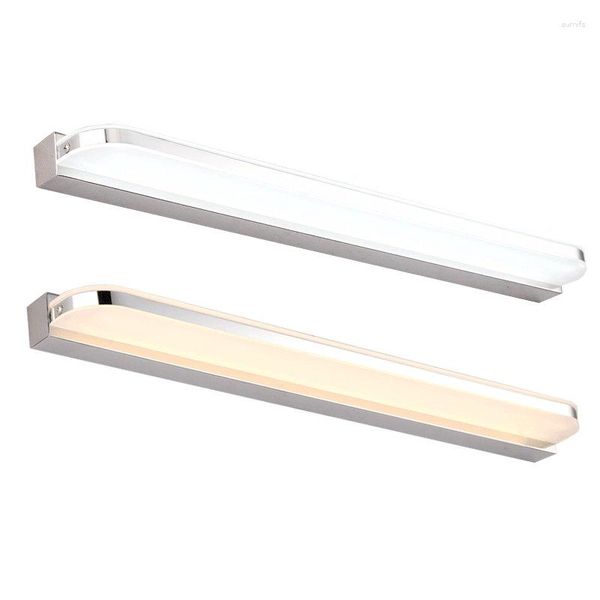 Lampada da parete moderna a LED in acrilico per bagno, applique frontali a specchio per bagno in plastica bianca lunga contratta