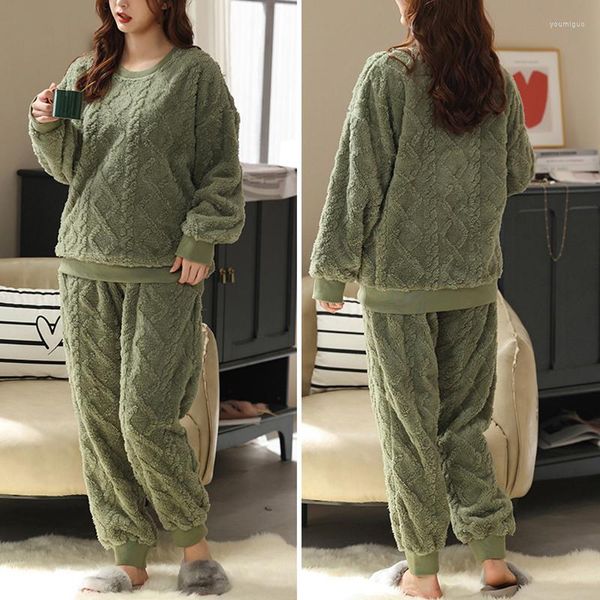 Pijama feminino inverno quente verde tamanho grande conjuntos de pijama para mulheres Atoff casa flanela fashion cetim macio pelúcia pijamas pijamas