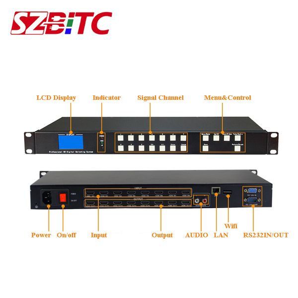 Проекторы SZBITC 4K 8x8 MATRIX 3840X2160 30 Гц переключатель 8 в Out TCPIP RS232 Управление с удаленным для HDTV Monitor 230727