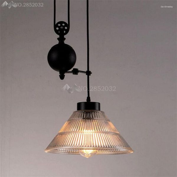 Luminárias pendentes JW Loft Vintage Lights Iron Polia Light Iluminação industrial retrô Lâmpada de vidro Luminária decorativa para casa