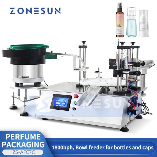 ZONESUN Máquina de enchimento de frascos de perfume Perfume Embalagem de fragrância Monobloco Alimentador de tigela Bomba peristáltica Servocontrole ZS-AFC7C