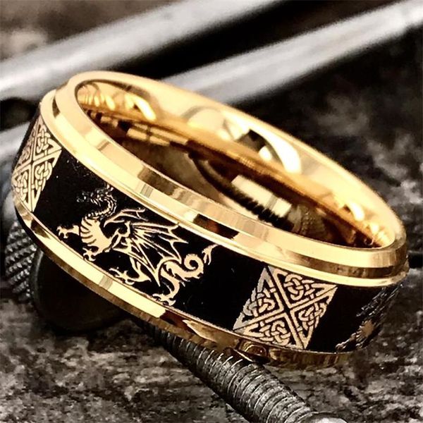 2023 Cool Gold Color Men Dragon Pattern Crystal Animal Rings Gioielli da uomo punk per accessori da sposa per feste