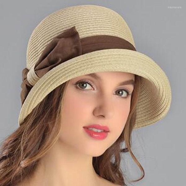 Cappelli a tesa larga Sole Femminile Primavera Estate Pieghevole Donna Cappello di paglia Protezione solare Moda Elegante nodo a farfalla