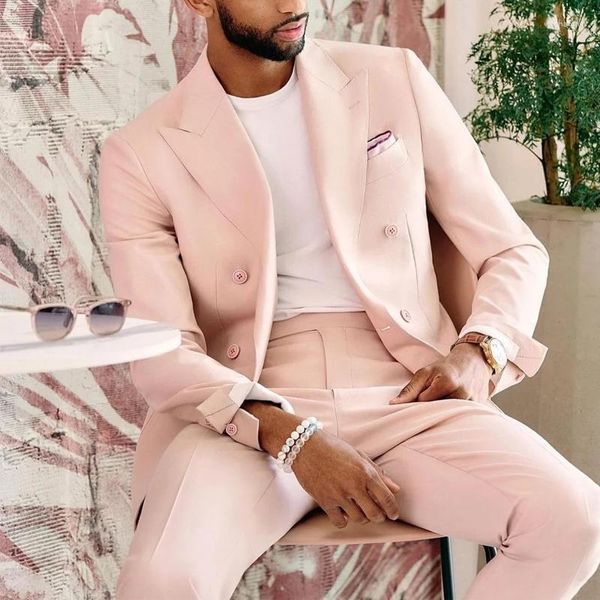 Мужские костюмы розовые свадебные стройные подходят для мужчин 2023 повседневные смокинг -смокинг Терно Макулино Граймс 2 куски набор костюма Homme (брюки для куртки)