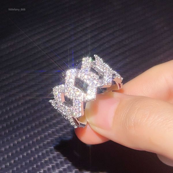 Schneller Versand S925 Sterling Silber kubanischer Ring Design Mode Moissanit Schmuck Männer Diamant Hip Hop Ring