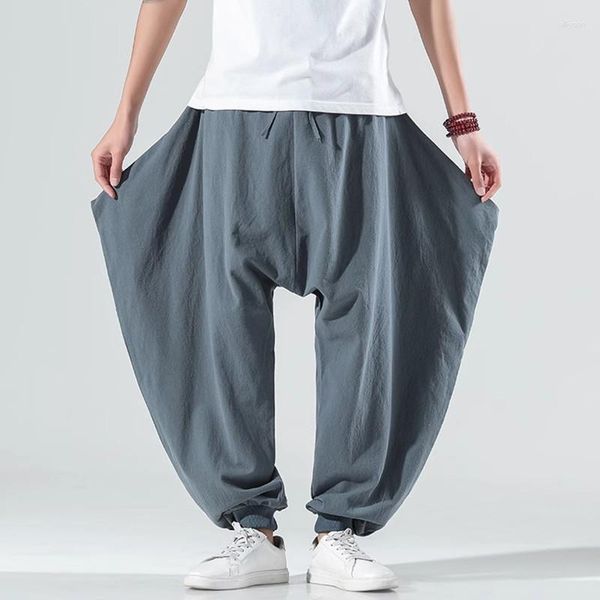 Erkek pantolon sokak giyim arka bel hip hop düşük kasık pamuk keten jogging geniş bacak uzun moda