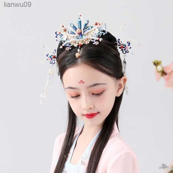 Set di gioielli con testa cinese Accessorio per capelli Hanfu cloisonné vintage per donne Copricapo per ragazze L230704