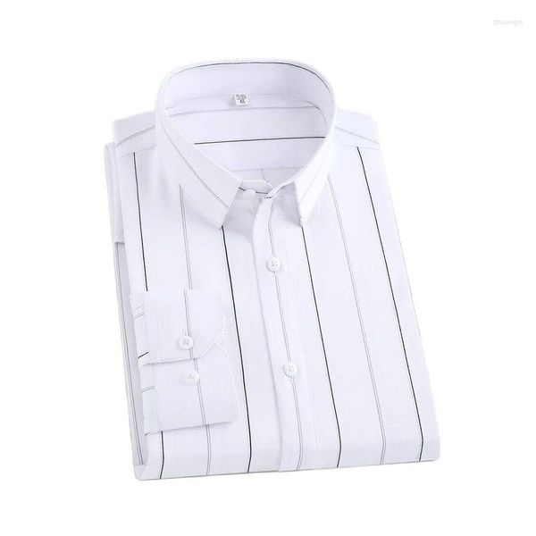 Camicie eleganti da uomo 2023 Camicia da uomo a righe a maniche lunghe in fibra di bambù Boutique Nero / Bianco Blu Business Wedding Party Risvolto Top